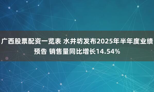 广西股票配资一览表 水井坊发布2025年半年度业绩预告 销售量同比增长14.54%